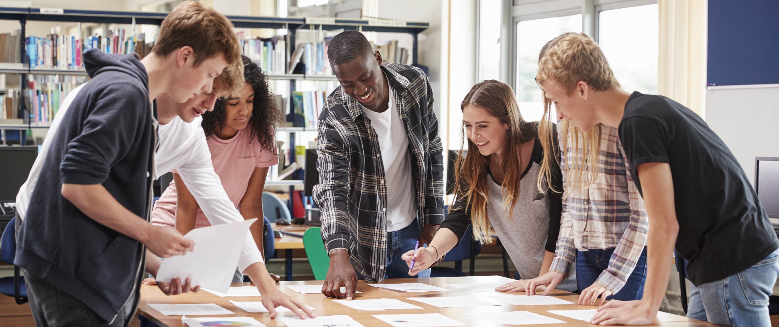 Students collaborating in class